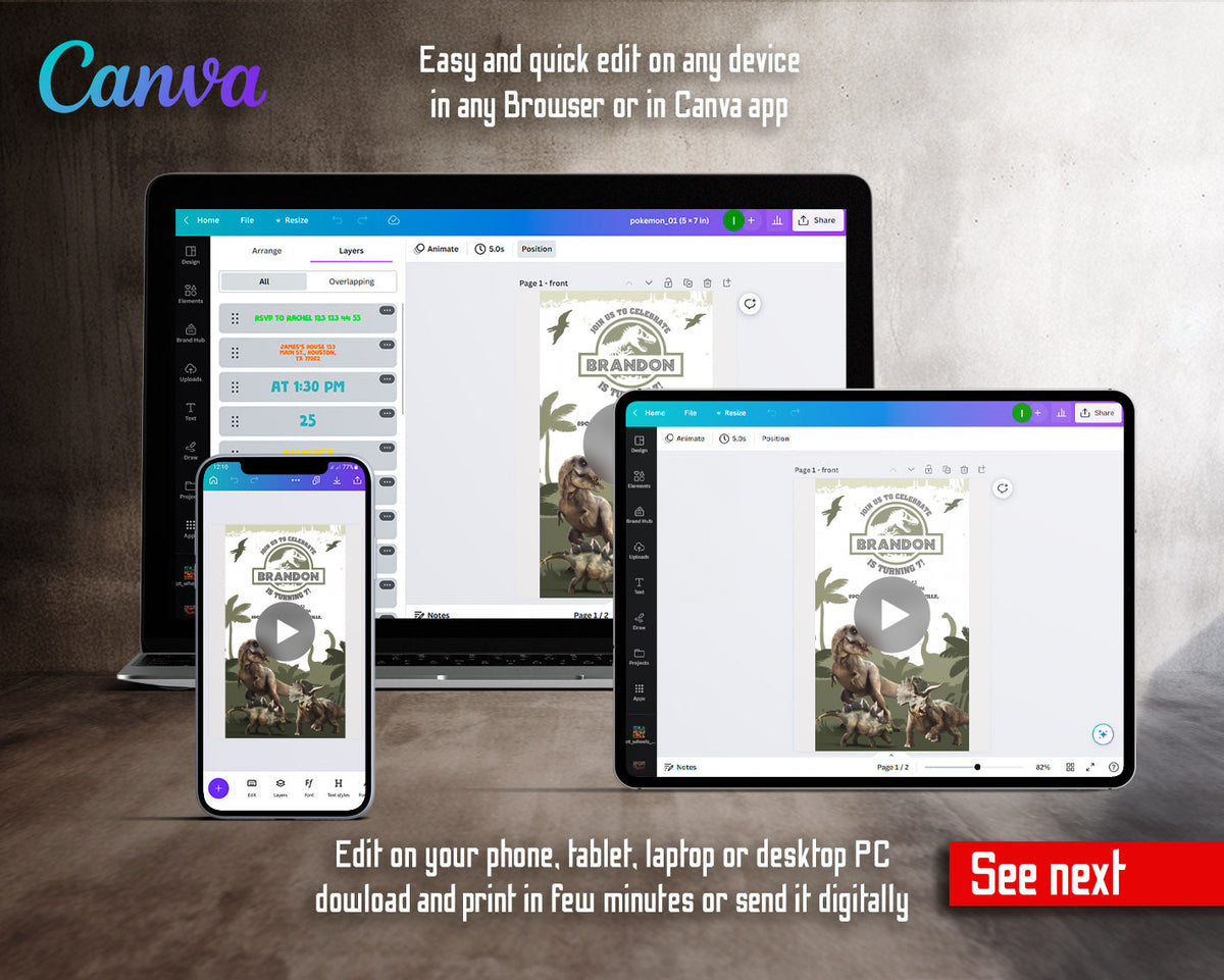 Jurassic World Dinosaur Olive Silhouette Dino Herd Video Birthday Invitation | Animated Evite | Editable Canva