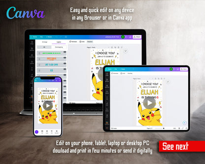 Pokemon Pikachu Giant Face Video Birthday Invitation | Animated Evite | Editable Canva