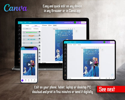 Frozen Elsa Blue Sparkle Anna Video Birthday Invitation | Animated Evite | Editable Canva