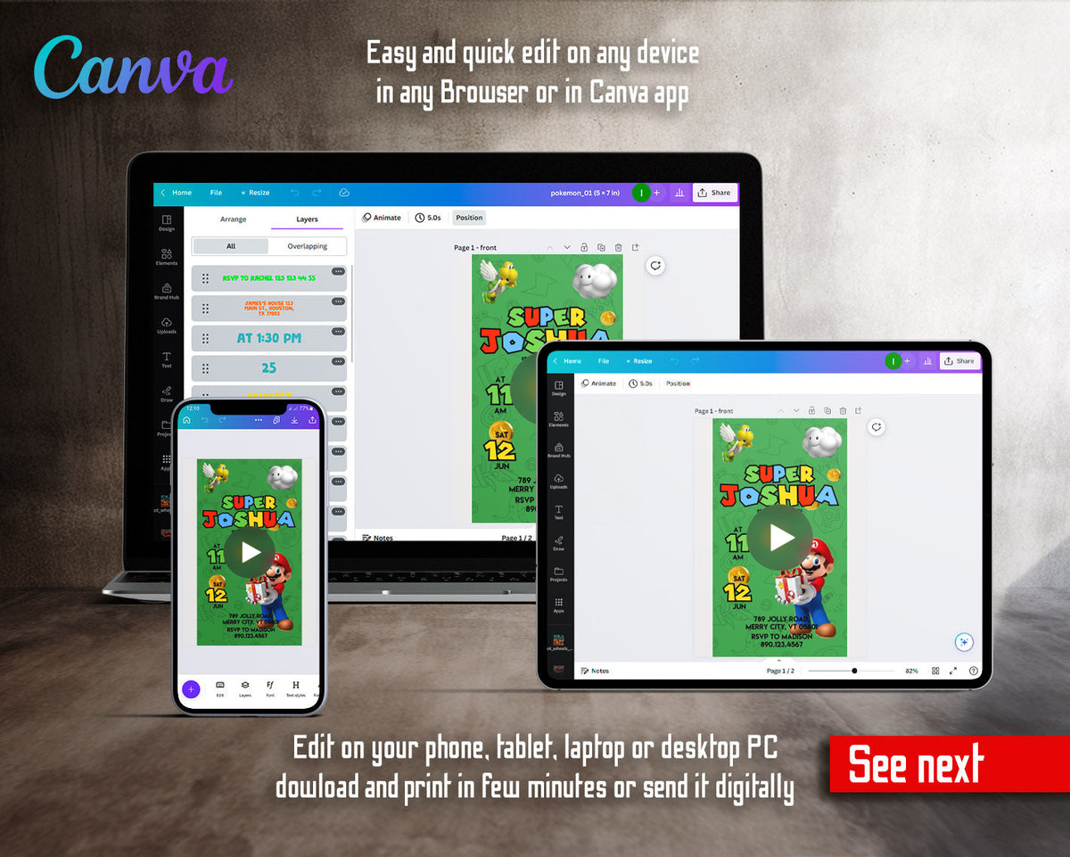 Super Mario Bros Green Gift Coins Video Birthday Invitation | Animated Evite | Editable Canva