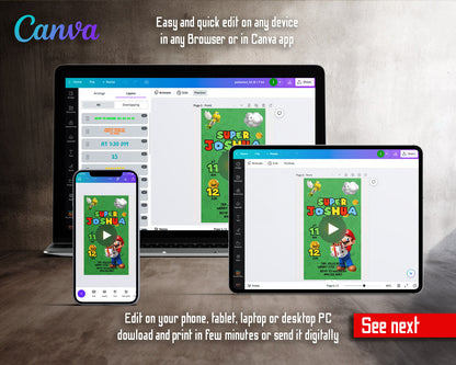 Super Mario Bros Green Gift Coins Video Birthday Invitation | Animated Evite | Editable Canva