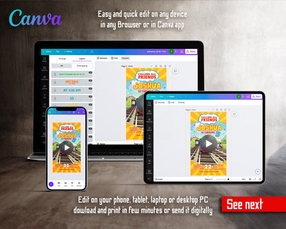 Thomas Train & Friends Railway Sunburst Video Birthday Invitation | Animated Evite | Editable Canva