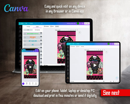 Monster High Coffin Frame Skull Pattern Video Birthday Invitation | Animated Evite | Editable Canva