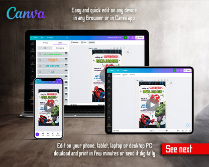 Avengers Hulk Spidey Round Frame Video Birthday Invitation | Animated Evite | Editable Canva