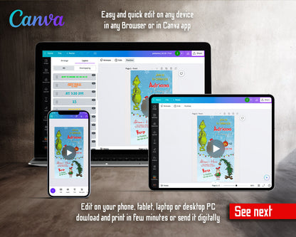 The Grinch Merry Grinchmas Snowy Max Cindy Lou Video Birthday Invitation | Animated Evite | Editable Canva