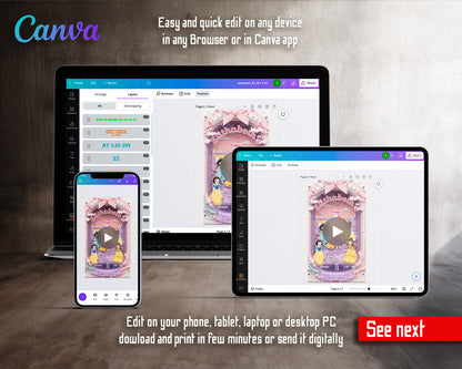 Disney Princess Paper Cut Castle Video Birthday Invitation | Animated Evite | Editable Canva