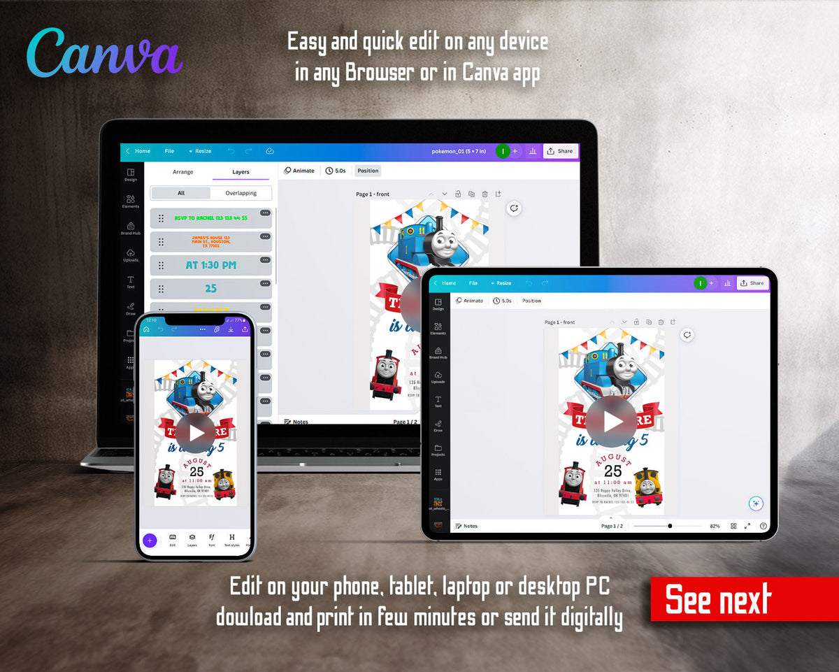 Thomas Train & Friends Diamond Banner Video Birthday Invitation | Animated Evite | Editable Canva