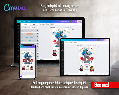 Thomas Train & Friends Diamond Banner Video Birthday Invitation | Animated Evite | Editable Canva