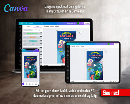 Monsters, Inc. Bedroom Door Sulley Video Birthday Invitation | Animated Evite | Editable Canva