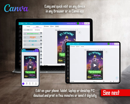 Beetlejuice Halloween Neon Showtime Graveyard Video Birthday Invitation | Animated Evite | Editable Canva