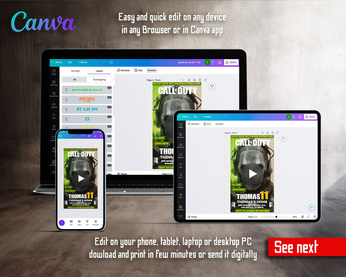 Call Of Duty Ghost Face Closeup Video Birthday Invitation | Animated Evite | Editable Canva