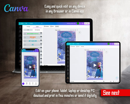 Frozen Elsa Ornate Ice Frame Waterfall Video Birthday Invitation | Animated Evite | Editable Canva