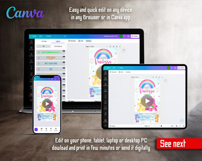 Care Bears Rainbow Cloud Video Birthday Invitation | Animated Evite | Editable Canva