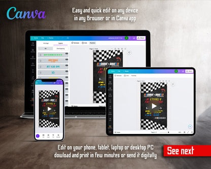 Nascar Racing Ricky Bobby Shake Bake Black Flags Video Birthday Invitation | Animated Evite | Editable Canva