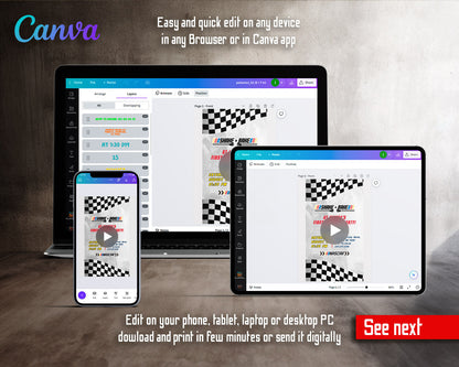 Nascar Racing Ricky Bobby Light Gray Shake Bake Video Birthday Invitation | Animated Evite | Editable Canva