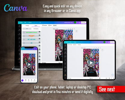 Monster High Zebra Argyle Bow Bubble Video Birthday Invitation | Animated Evite | Editable Canva