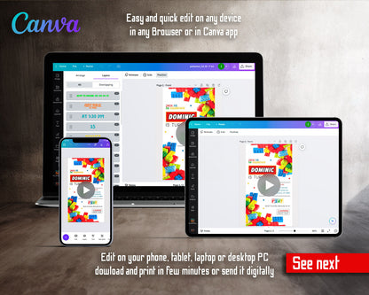 Lego Scattered Bright Bricks Video Birthday Invitation | Animated Evite | Editable Canva