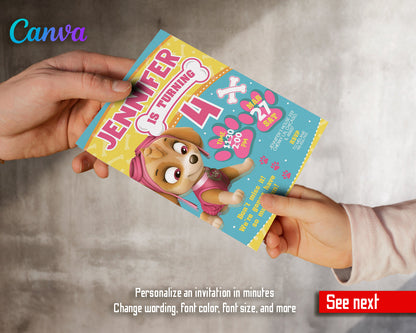 Paw Patrol customizable invite template girl | instant download | Share or Print | ER787