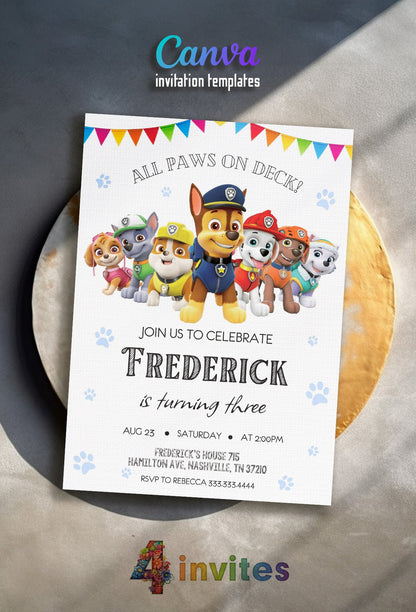 Paw Patrol customizable invite template | instant download | Share or Print | PT142