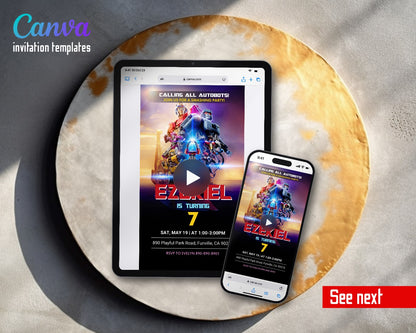 Transformers One Rescue Bots Sunset City Video Birthday Invitation | Animated Evite | Editable Canva