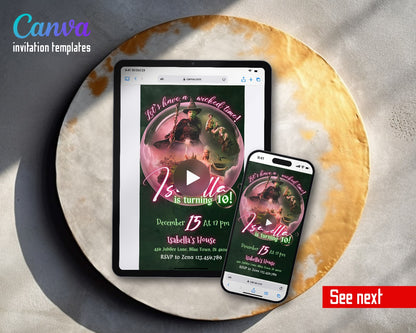 Wicked Musical Movie Pink Bubble Video Birthday Invitation | Animated Evite | Editable Canva