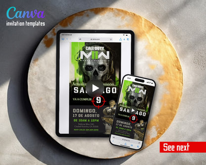 Call Of Duty Ghost Skull Spanish Video Birthday Invitation | Animated Evite | Editable Canva