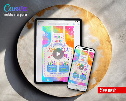 Art Dress For A Mess Tie Dye Apron Video Birthday Invitation | Animated Evite | Editable Canva