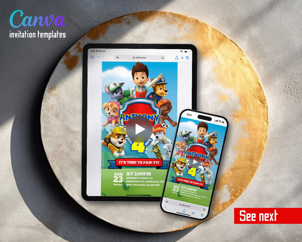 PAW Patrol Shield Hills Video Birthday Invitation | Animated Evite | Editable Canva