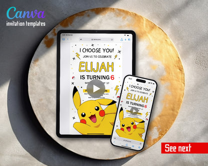 Pokemon Pikachu Giant Face Video Birthday Invitation | Animated Evite | Editable Canva
