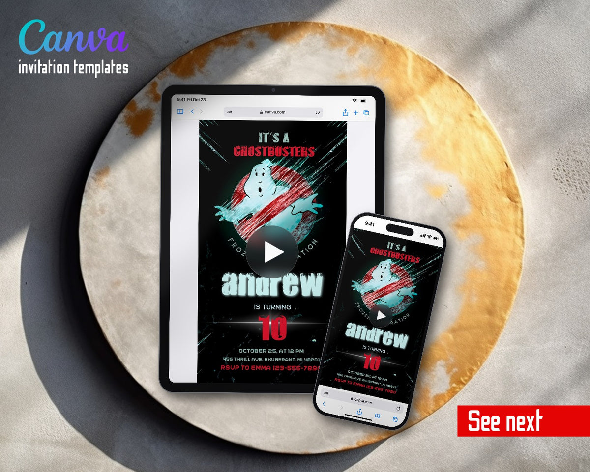 Ghostbusters Frozen Empire Icy Logo Video Birthday Invitation | Animated Evite | Editable Canva