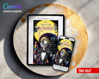 The Nightmare Before Christmas Halloween Giant Moon Jack Video Birthday Invitation | Animated Evite | Editable Canva