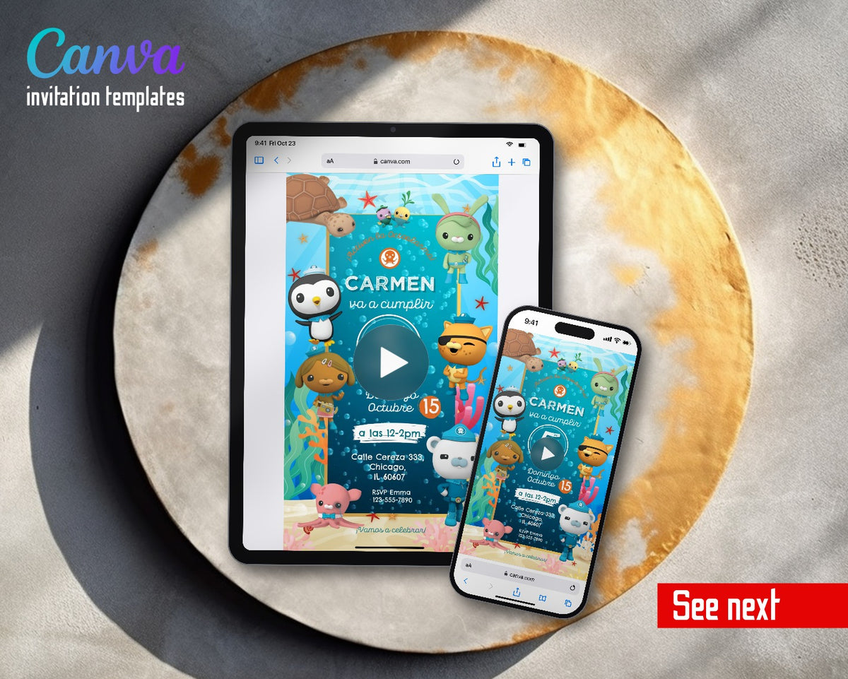 Octonauts Underwater Octo Crew Spanish Video Birthday Invitation | Animated Evite | Editable Canva