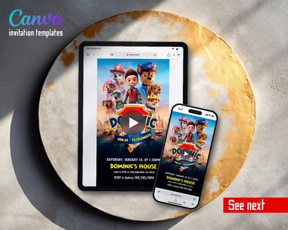 PAW Patrol Movie Poster Shield Video Birthday Invitation | Animated Evite | Editable Canva