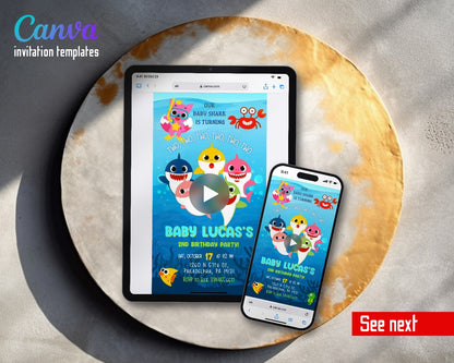 Baby Shark Pinkfong Snorkel Sharks Video Birthday Invitation | Animated Evite | Editable Canva