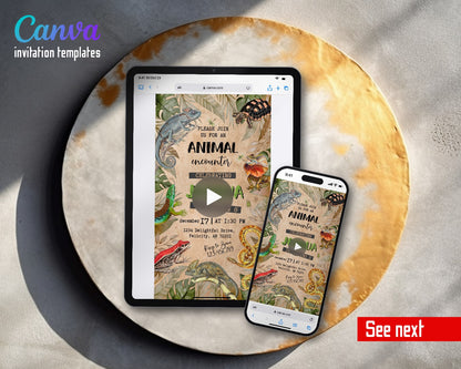 Reptile Lizard Snake Kraft Paper Jungle Video Birthday Invitation | Animated Evite | Editable Canva