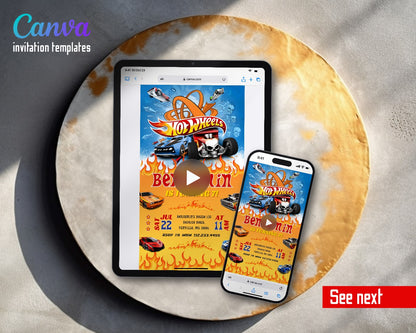 Hot Wheels Racing Flame Orange Track Loop Video Birthday Invitation | Animated Evite | Editable Canva