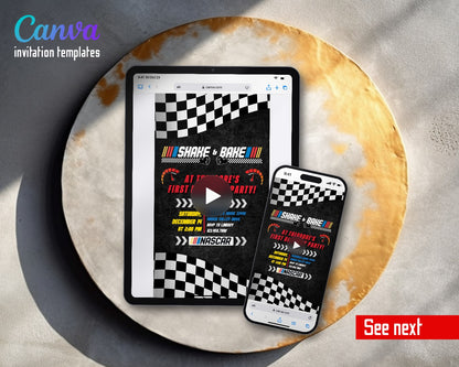 Nascar Racing Ricky Bobby Dark Speedometer Shake Bake Video Birthday Invitation | Animated Evite | Editable Canva