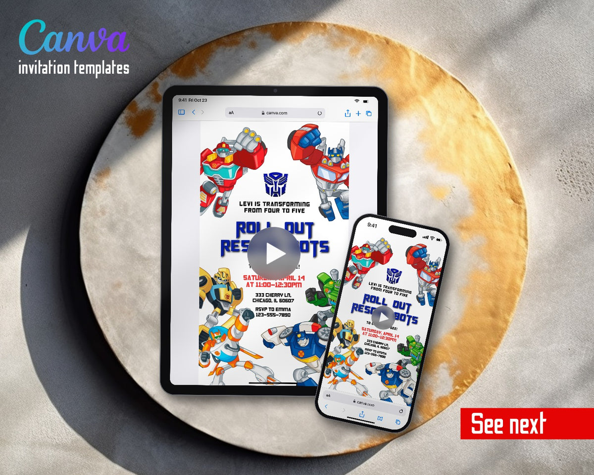 Transformers Rescue Bots Roll Out Video Birthday Invitation | Animated Evite | Editable Canva