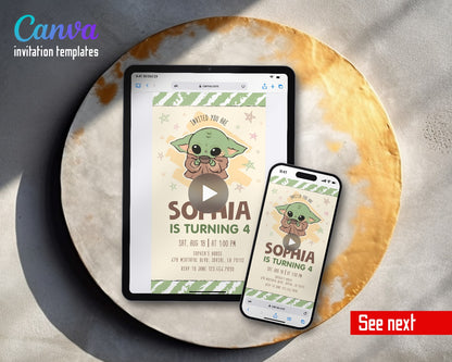 Baby Yoda Grogu Star Wars Mandalorian Sipping Cup Video Birthday Invitation | Animated Evite | Editable Canva