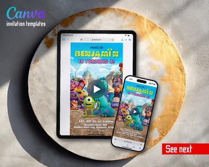 Monsters, Inc. University Monsters Campus Video Birthday Invitation | Animated Evite | Editable Canva