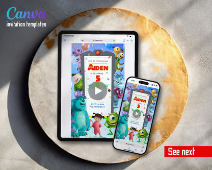 Monsters, Inc. Monster Door Balloon Fun Video Birthday Invitation | Animated Evite | Editable Canva