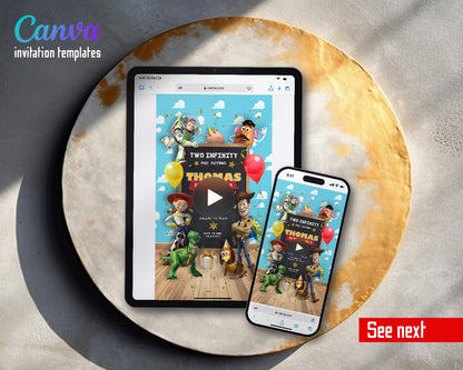 Toy Story Woody Buzz Lightyear Chalkboard Playroom Gifts Video Birthday Invitation | Animated Evite | Editable Canva