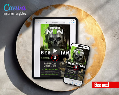 Call Of Duty Ghost Skull Crosshair Video Birthday Invitation | Animated Evite | Editable Canva
