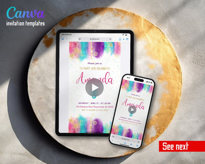 Art Party Paint Splash Watercolor Video Birthday Invitation | Animated Evite | Editable Canva