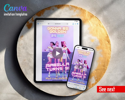 K-pop Demon Hunter Gonna Be Golden Trio Video Birthday Invitation | Animated Evite | Editable Canva