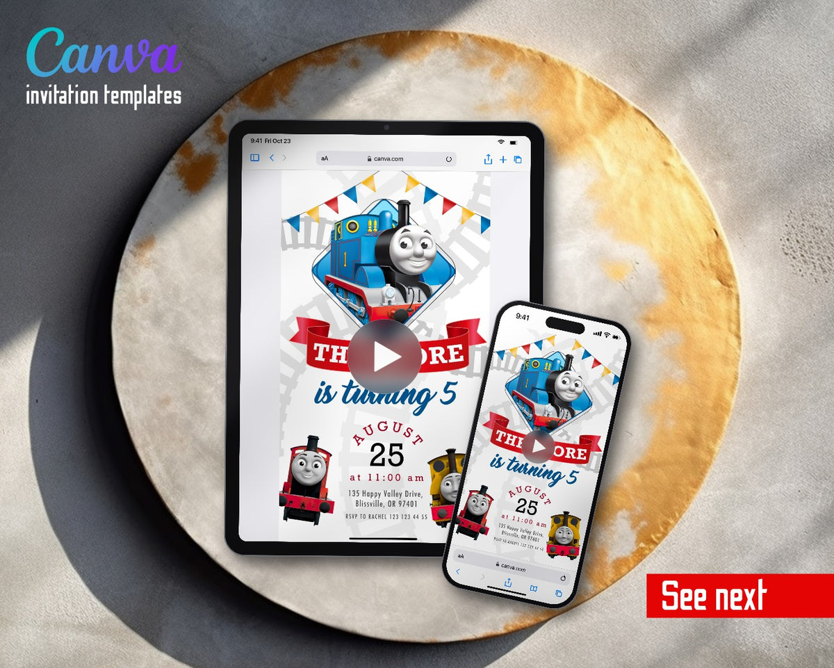 Thomas Train & Friends Diamond Banner Video Birthday Invitation | Animated Evite | Editable Canva