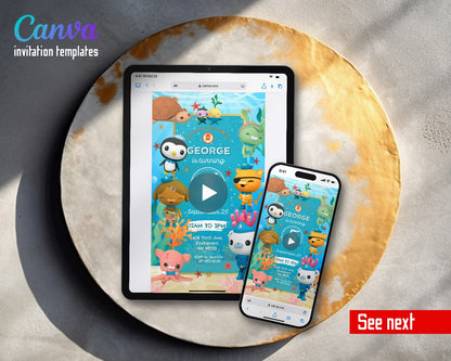 Octonauts Crew Teal Video Birthday Invitation | Animated Evite | Editable Canva