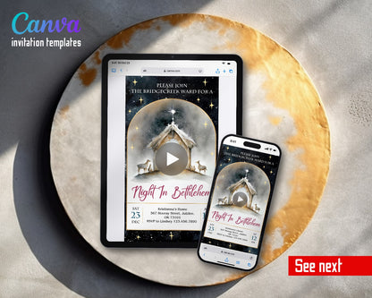 A Night In Bethlehem Nativity Arch Magenta Title Video Birthday Invitation | Animated Evite | Editable Canva