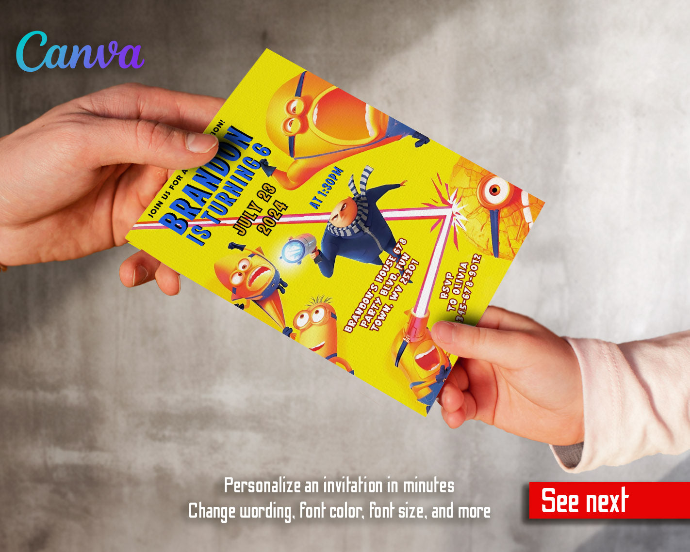 Despicable Me Minions  customizable invitation template | Share or Print |  | ZG995