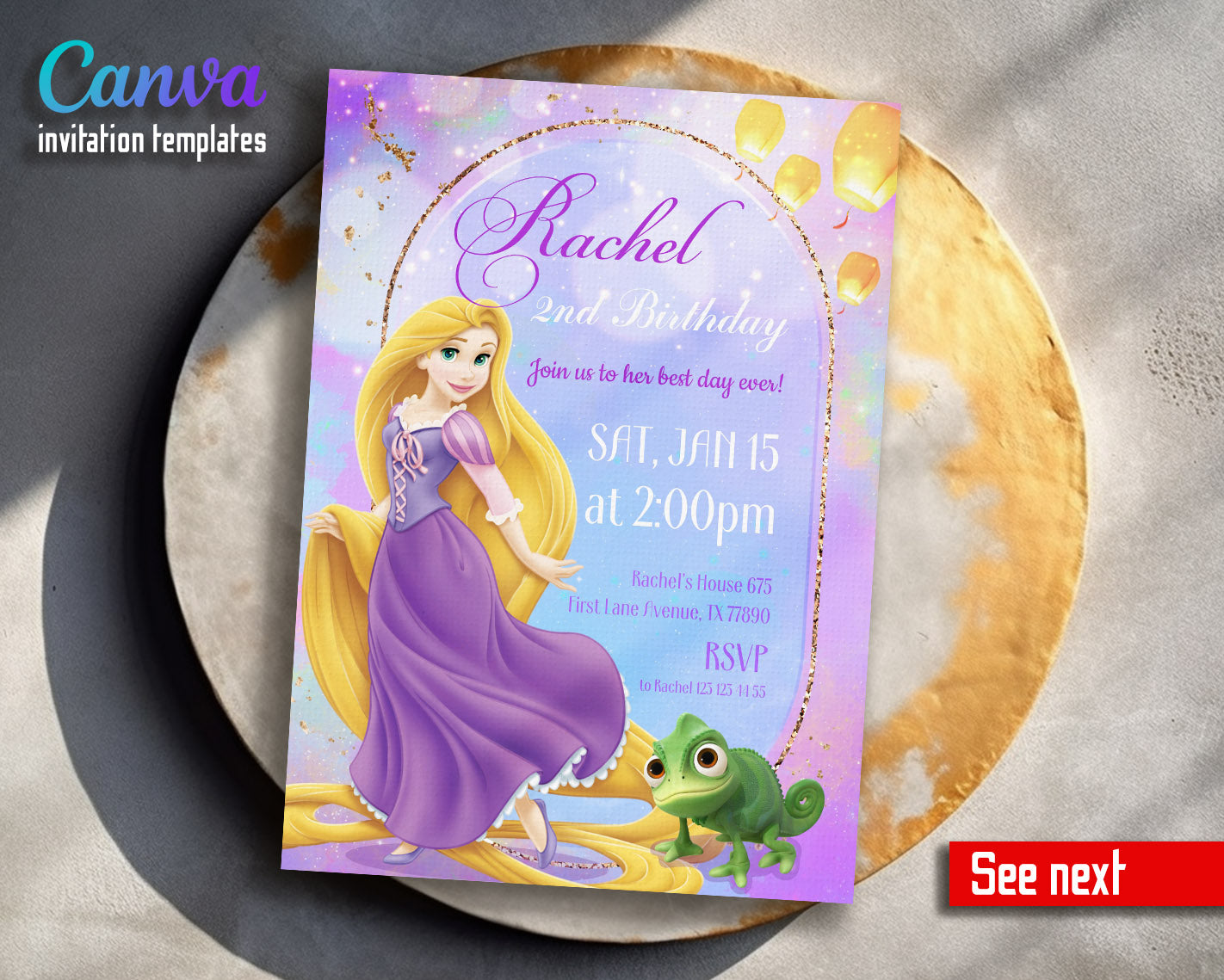 Rapunzel Princess Tangled customizable invitation template | Share or Print | girl | GN835